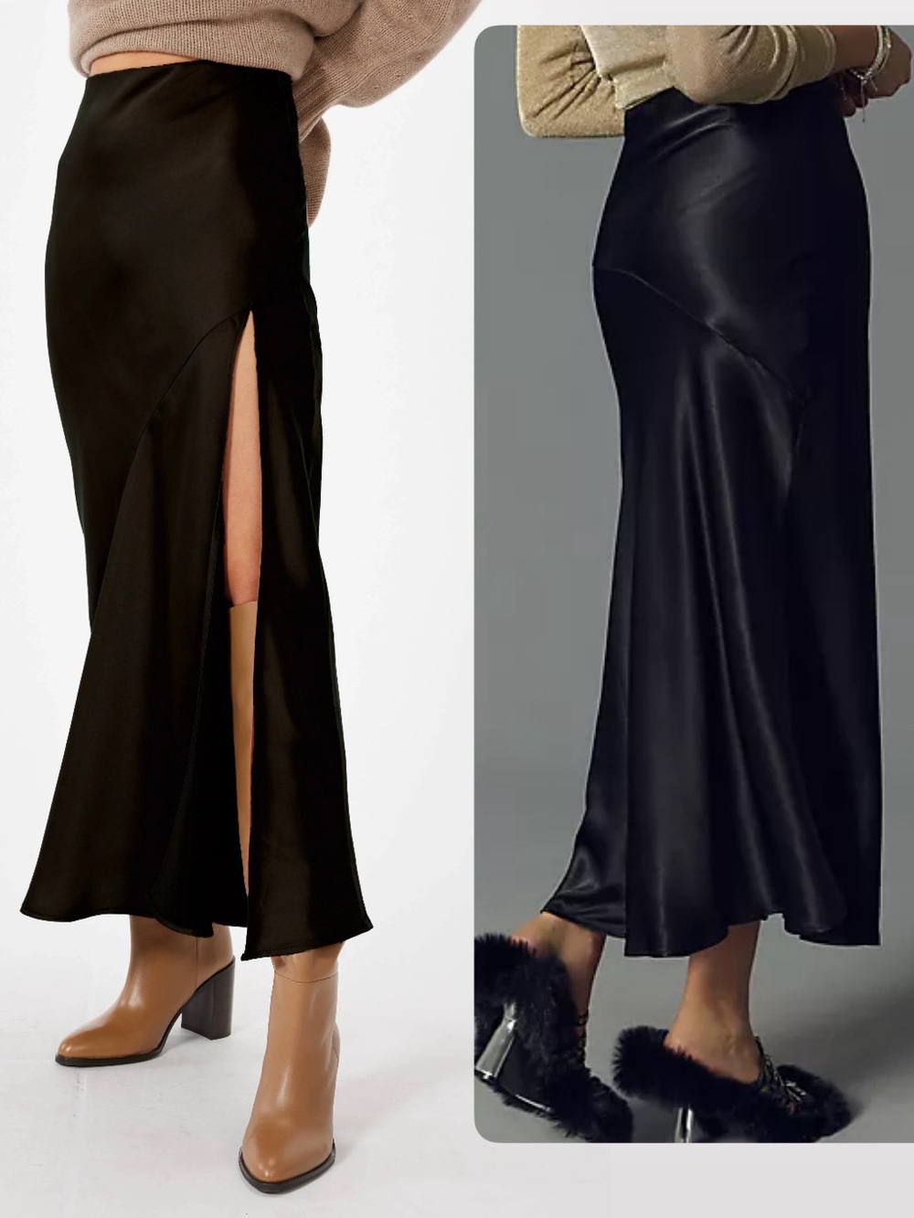 NWT! Slinky Satin Black High-Slit Maxi Skirt Size M